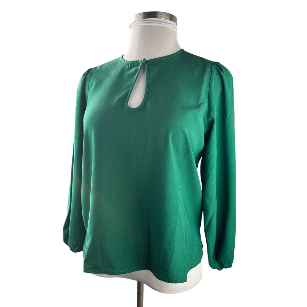 J. Crew Puff Sleeve Satin Back Crepe Top Emerald Green Blouse M NEW Office Chic - Picture 13 of 13